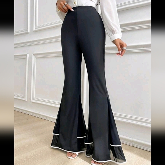 Fashionable Elegant Mesh Patchwork Flare Pants - Picture 1 of 4